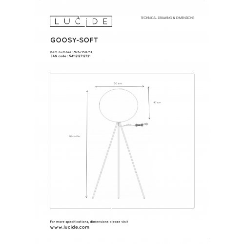 LUCIDE GOOSY SOFT Floor Lamp E27 D50cm White, stojací lampa - obrázek