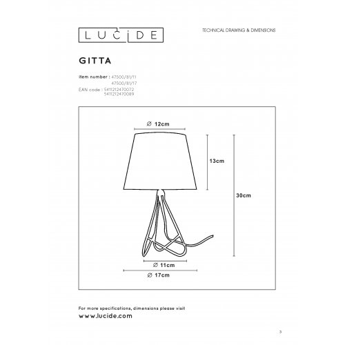 LUCIDE GITTA Table Lamp E14 H30cm Copper, stolní lampa - obrázek