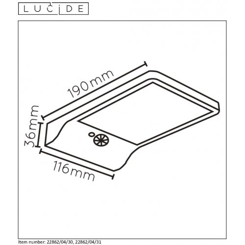 LUCIDE BASIC Wall Light Solar + Senzor pohybu, Black, venkovní svítidlo - obrázek