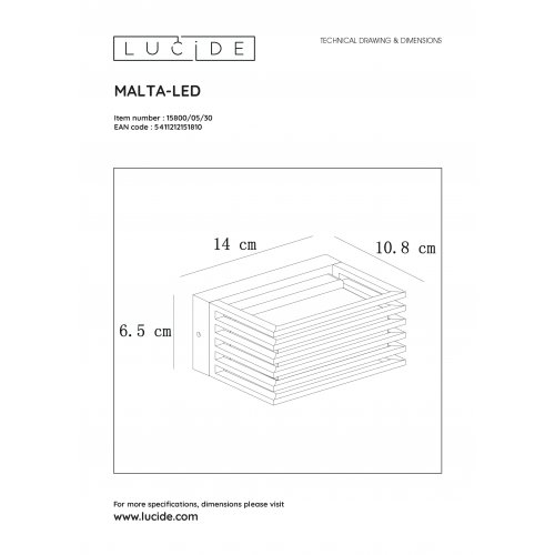 LUCIDE MALTA Wall Light LED 5,4W 3000K Black, venkovní svítidlo - obrázek