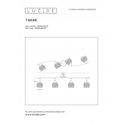 LUCIDE TAHAR Spot 4xG9 9cm H13cm L78cm White, bodové svítidlo, bodovka - obrázek