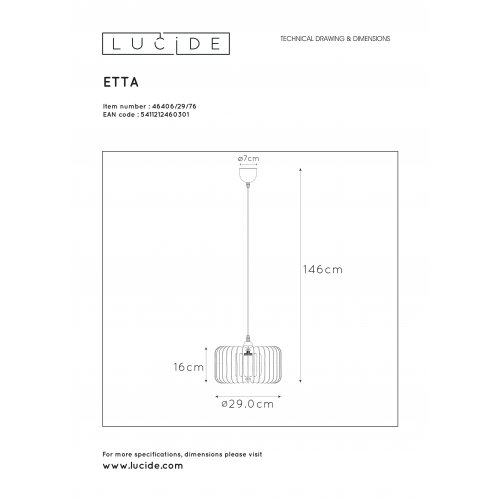 LUCIDE ETTA Pendant E27 29cm H16cm Light Wood závěsné svítidlo, lustr - obrázek