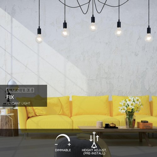 LUCIDE FIX MULTIPLE Pendant 5xE27/60W Black, závěsné svítidlo, lustr - obrázek