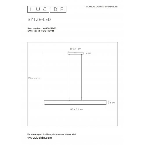 LUCIDE SYTZE Pendant LED 4x8W L125cm 2560LM Light Wood, závěsné svítidlo, lustr - obrázek