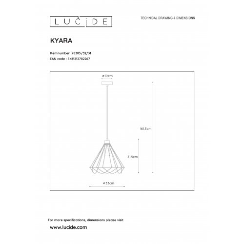 LUCIDE KYARA Pendant E27 White, závěsné svítidlo, lustr - obrázek