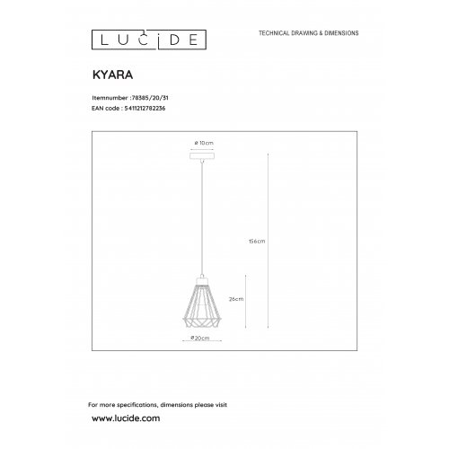 LUCIDE KYARA Pendant E27 D20cm White, závěsné svítidlo, lustr - obrázek