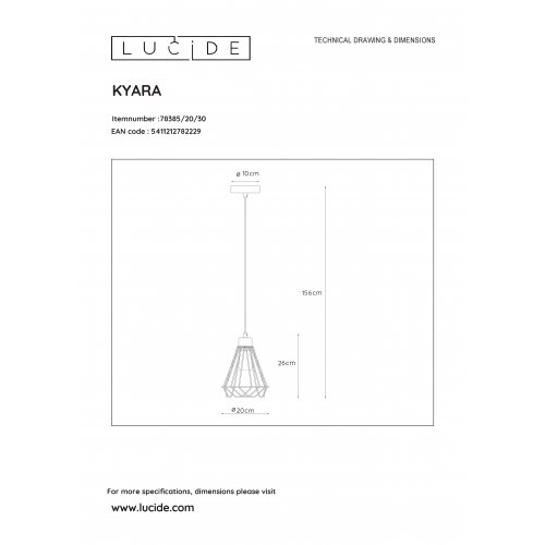 LUCIDE KYARA Pendant E27 D20cm Black, závěsné svítidlo, lustr - obrázek