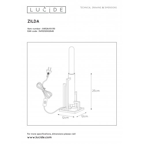 LUCIDE ZILDA Table Lamp E27/40W L12 W12 H25cm Black, stolní lampa - obrázek