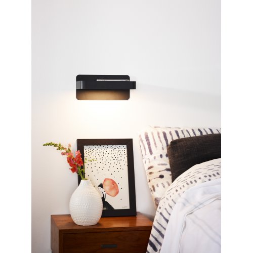 LUCIDE ATKIN Bedside Light LED 1x5W+USB port 25x14x11cm Black, nástěnné svítidlo