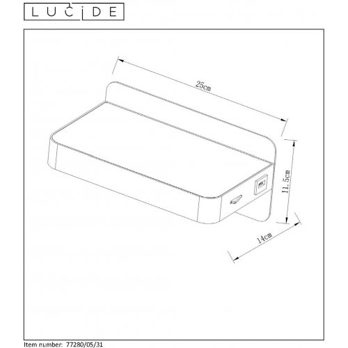 LUCIDE ATKIN Bedside Light LED 1x5W+USB port 25x14x11cm Black, nástěnné svítidlo - obrázek