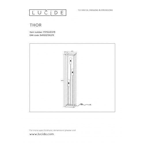 LUCIDE THOR Floor Lamp 3xE27 H140cm Iron Grey, stojací lampa - obrázek