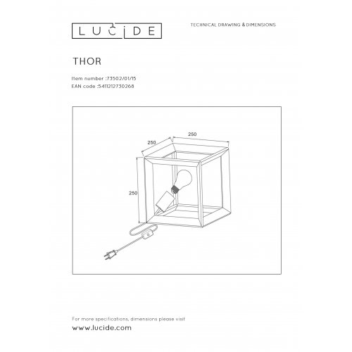 LUCIDE THOR Table Lamp E27 25x25x25cm Iron Grey, stolní lampa - obrázek