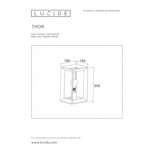 LUCIDE THOR Wall Light E27 L18 W51 H30cm Iron Grey, nástěnné svítidlo - obrázek