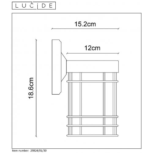 LUCIDE KEPPEL Wall Light E27 H19cm, IP23,  Black, venkovní nástěnné svítidlo - obrázek