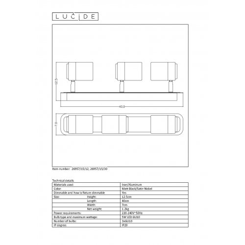 LUCIDE LENNERT Spot 3xGU10/5W Satin Chrome, bodové svítidlo, bodovka - obrázek
