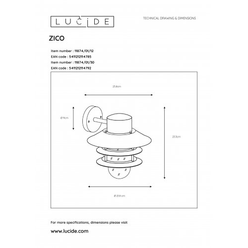 LUCIDE ZICO Wall light  IP44 - 1x E27 Satin Chrome, venkovní svítidlo - obrázek