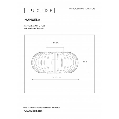 LUCIDE MANUELA Ceiling Light 1xE27 D40cm Black, stropní svítidlo - obrázek