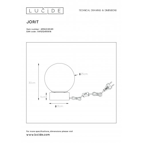 LUCIDE JORIT Table Lamp E27 25cm H30cm Smoke Grey, stolní lampa - obrázek