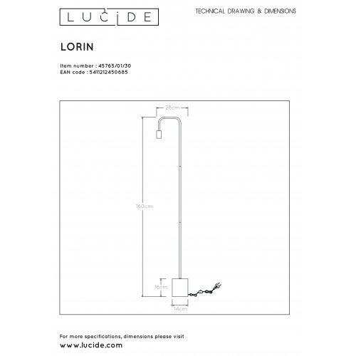 LUCIDE LORIN Floorlamp E27 14/28/160cm Zwart stojací lampa - obrázek