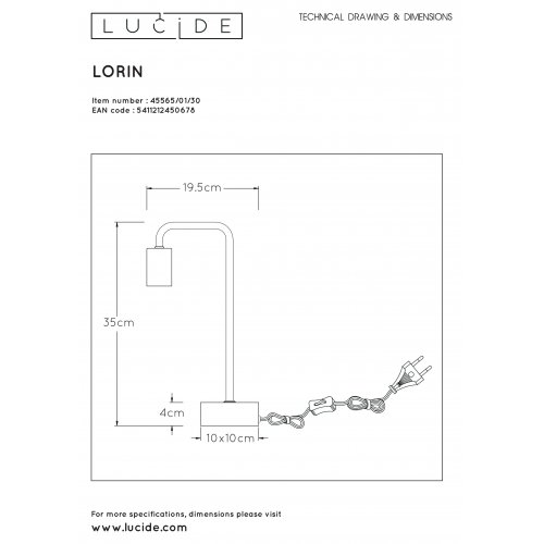 LUCIDE LORIN Table lamp E27 10/19.3/35cm Black stolní lampa - obrázek