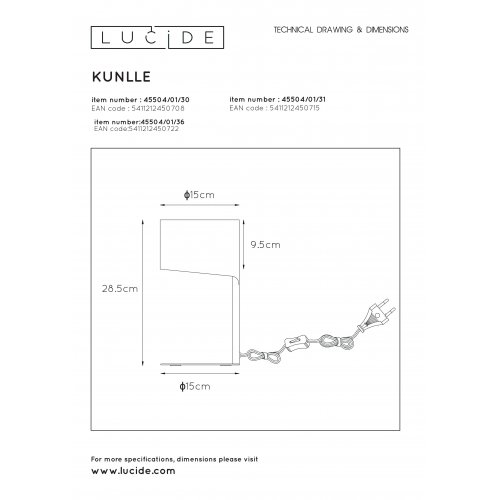 LUCIDE KNULLE Table Lamp E14 H28,5 D15 cm Grey stolní lampa - obrázek