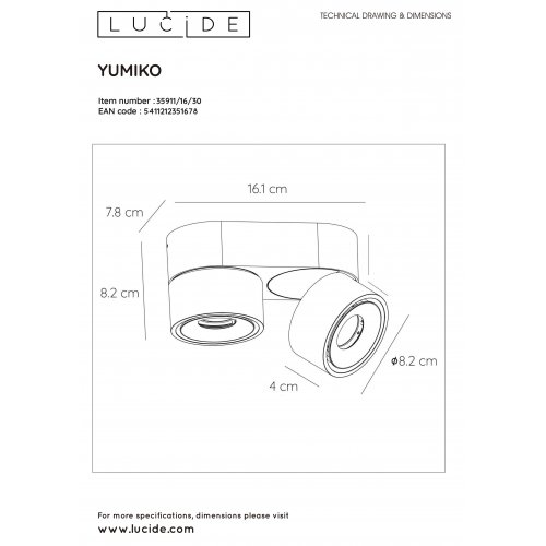 LUCIDE YUMIKO Ceiling spotlight  2x8W L16.1 H8.2 bodové svítidlo, bodovka - obrázek
