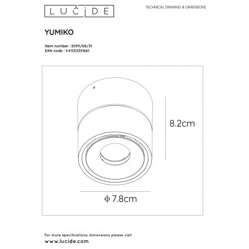 LUCIDE YUMIKO Ceiling spotlight 1x8W bodové svítidlo, bodovka - obrázek