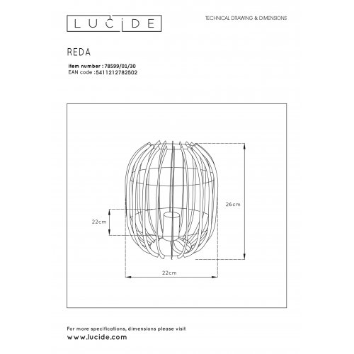 LUCIDE REDA Table Lamp E27/40W H26cm Black, stolní lampa - obrázek