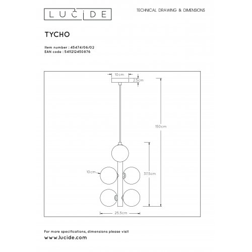 LUCIDE TYCHO Pendant 6x G9/28W Satin Brass, závěsné svítidlo, lustr - obrázek