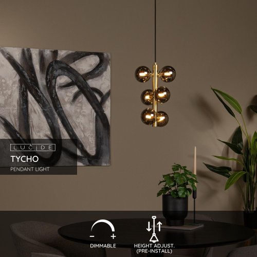 LUCIDE TYCHO Pendant 6x G9/28W Satin Brass, závěsné svítidlo, lustr - obrázek