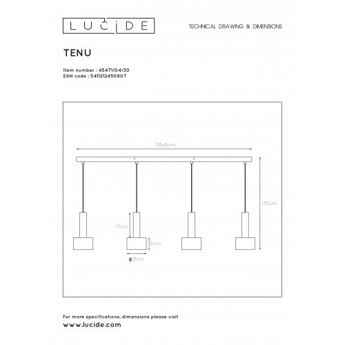 LUCIDE TEUN Pendant 4xE27/40W Black, závěsné svítidlo, lustr - obrázek