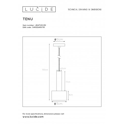 LUCIDE TEUN Pendant E27/40W Black závěsné svítidlo, lustr - obrázek