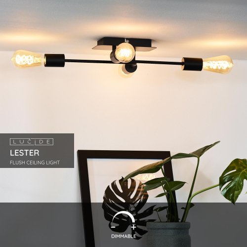 LUCIDE LESTER Ceiling light 52/38/9cm E27/60W Black, stropní svítidlo - obrázek