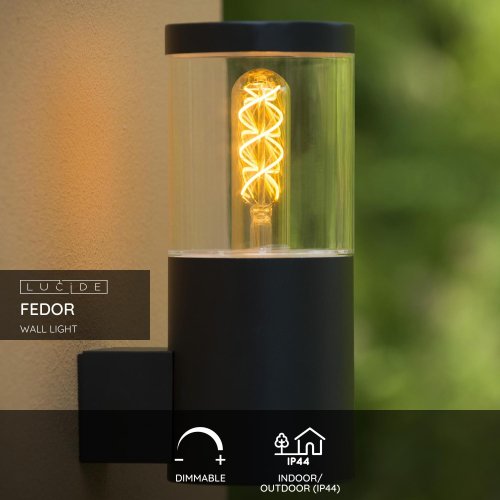 LUCIDE FEDOR Wall Light E27/40W H23cm Black, venkovní svítidlo - obrázek