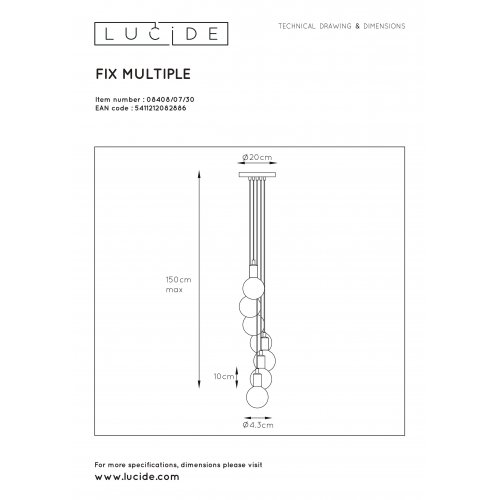 LUCIDE FIX MULTIPLE Pendant 7xE27/60W Black závěsné svítidlo, lustr - obrázek