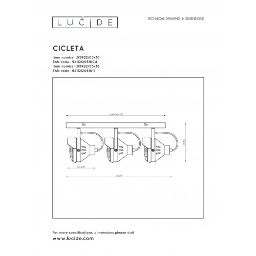LUCIDE CICLETA Ceiling spotlight 3x Gu10/35W Black, bodové svítidlo, bodovka - obrázek