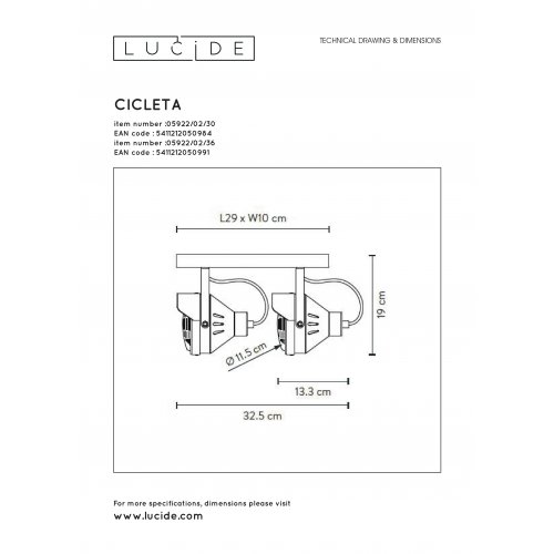 LUCIDE CICLETA Ceiling spotlight 2xGu10/35W Black, bodové svítidlo, bodovka - obrázek