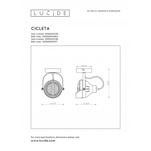 LUCIDE CICLETA Ceiling spotlight 1x Gu10/35W Black, bodové svítidlo, bodovka - obrázek