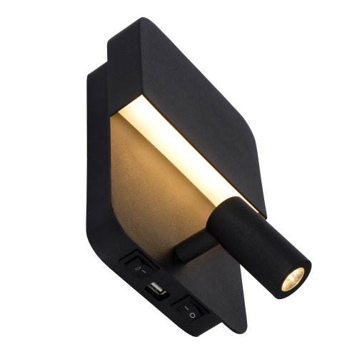 LUCIDE BOXER Wall Light LED 5W+3W+ USB Black, nástěnné svítidlo - obrázek