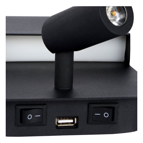 LUCIDE BOXER Wall Light LED 5W+3W+ USB Black, nástěnné svítidlo - obrázek