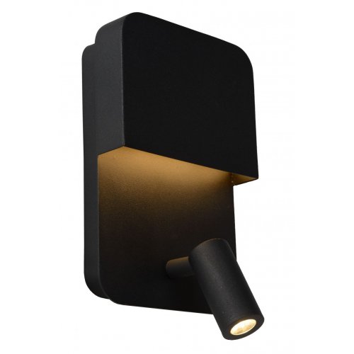 LUCIDE BOXER Wall Light LED 5W+3W+ USB Black, nástěnné svítidlo