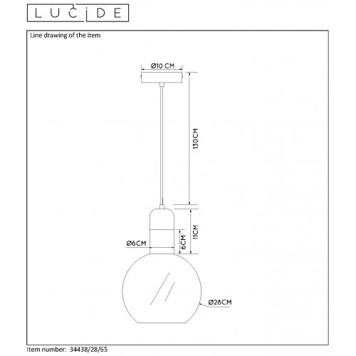 LUCIDE JULIUS Pendant 1x E27 R28cm Smoke Glass, závěsné svítidlo, lustr - obrázek