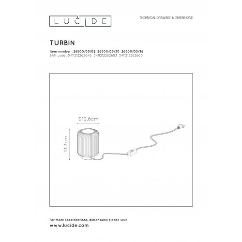 LUCIDE TURBIN Table lamp LED 5W H13.7 Dark Grey ,stolní lampa - obrázek