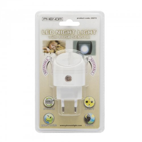 PHENOM LED noční směrová lampa se světelným senzorem a otočnou hlavou
