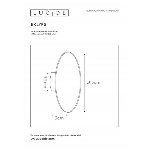 LUCIDE EKLYPS LED Wall Light nástěnné svítidlo - obrázek