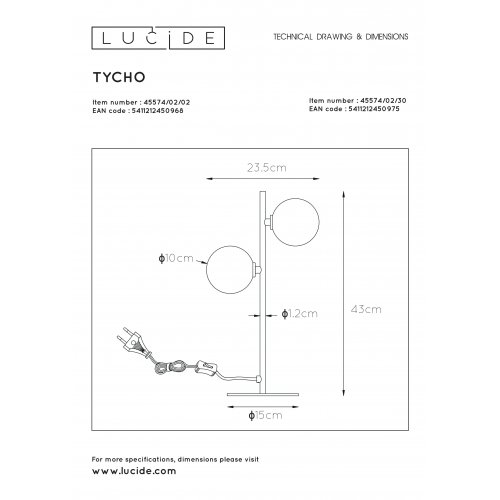 LUCIDE TYCHO Table Lamp 2xG9 28W Black stolní lampa - obrázek