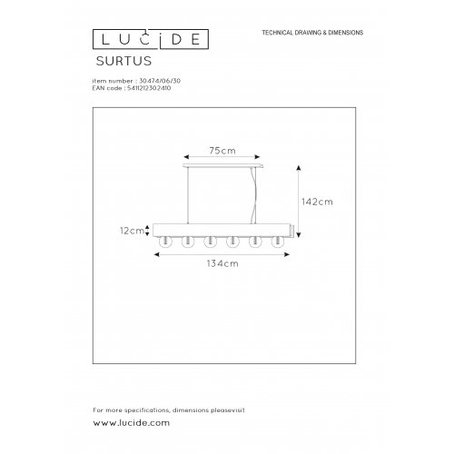 LUCIDE SURTUS Pendant 6xE27/60W Black závěsné svítidlo, lustr - obrázek