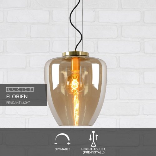LUCIDE FLORIEN Pendant E27 60W Amber závěsné svítidlo, lustr - obrázek