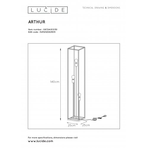 LUCIDE ARTHUR Floorlamp 3xE27 40W Back stojací lampa - obrázek