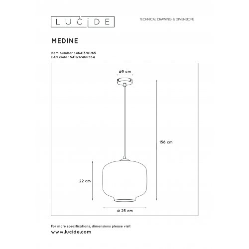 LUCIDE MEDINE Pendant 1x E27 40W Smoke Glass závěsné svítidlo, lustr - obrázek